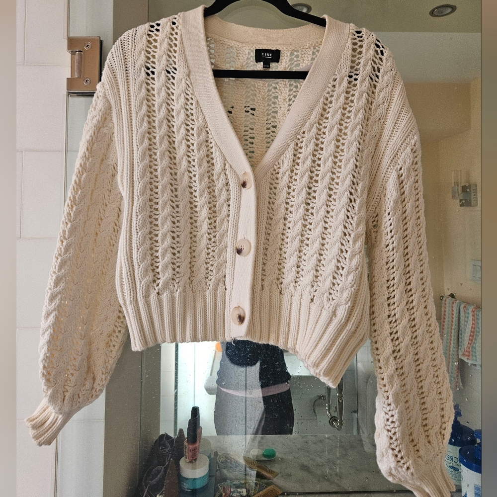 Line Luxe Cream Button-Up Women's Cotton Cardigan